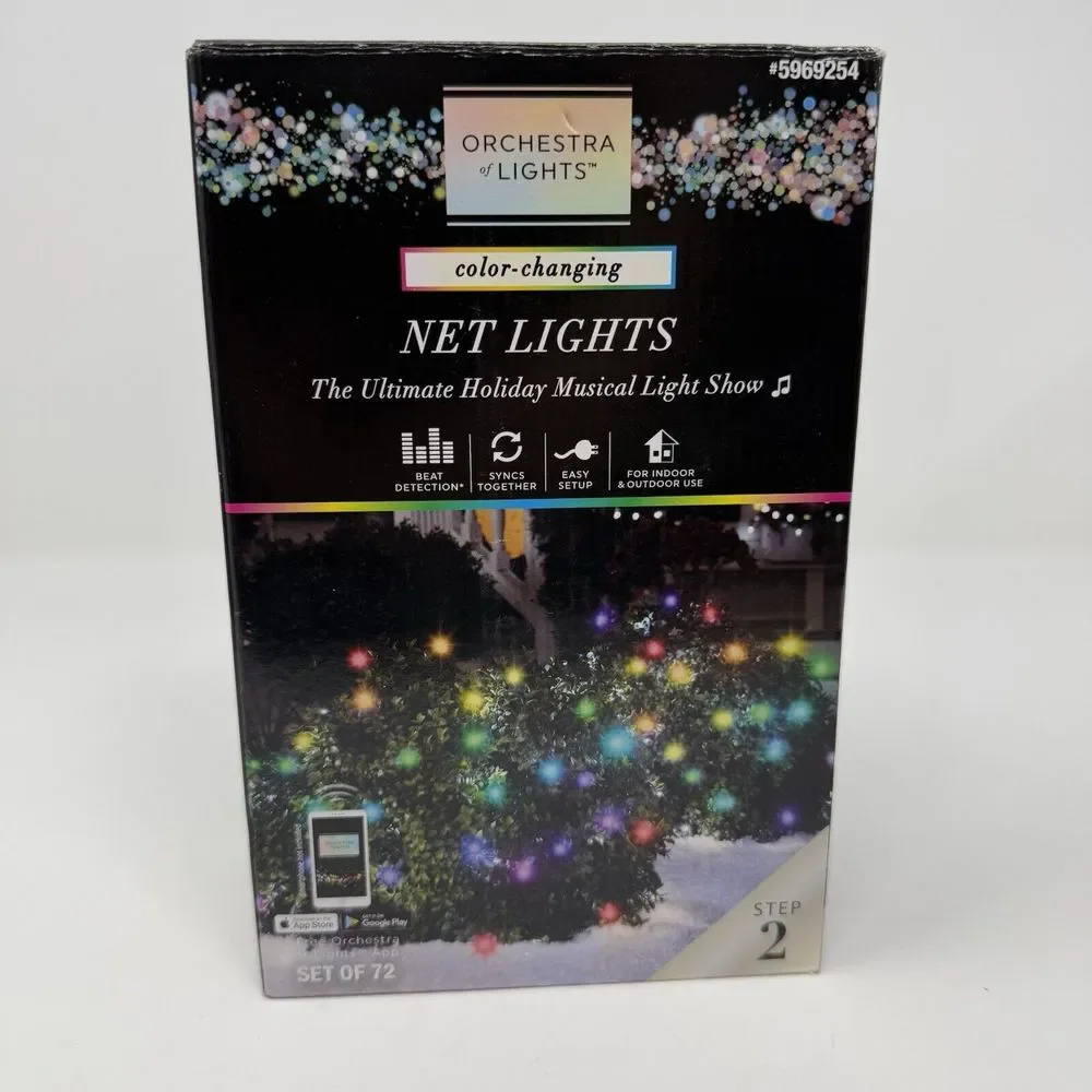 Orchestra of Lights Color Changing Net Lights Set 72 Musical Christmas Holiday